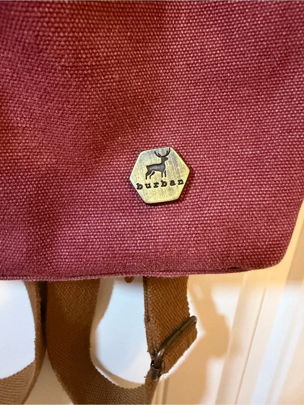 Roll-Top Burban Canvas Backpack in Burgundy with Tan Trim